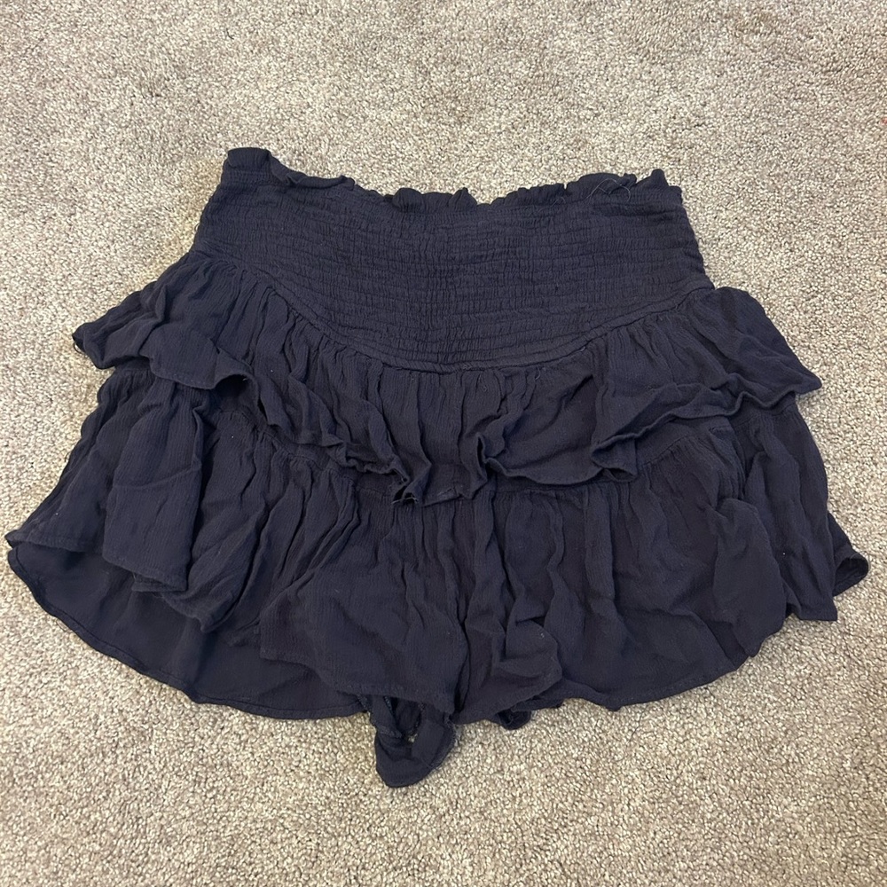 Black Ruffled Skort with Elastic Waistband